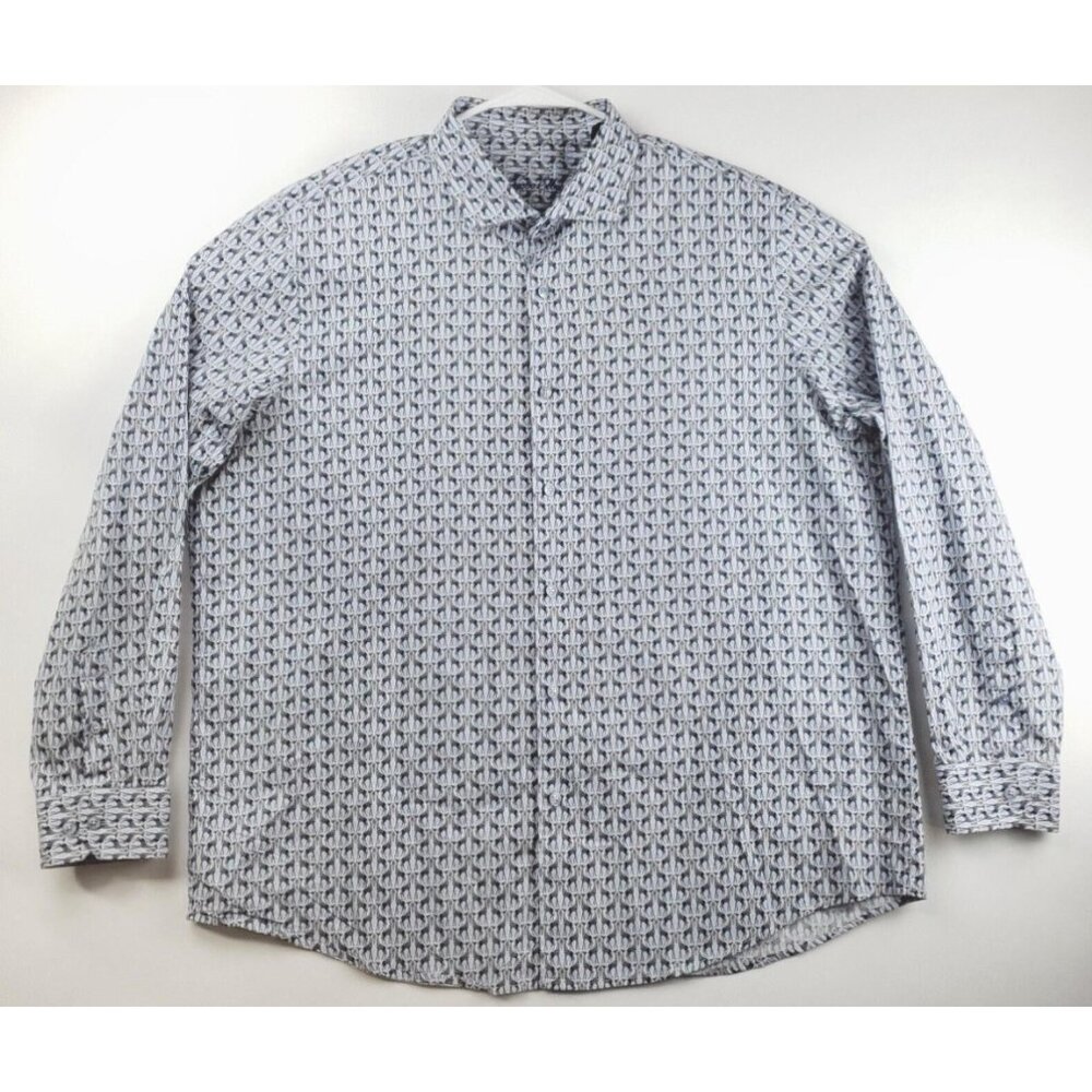 Tasso Elba Shirt Mens 2XL Blue White Long Sleeve Giraffe 100% Cotton